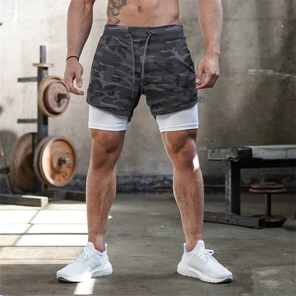 Men’s Camo Workout Shorts with Integrated Compression Liner