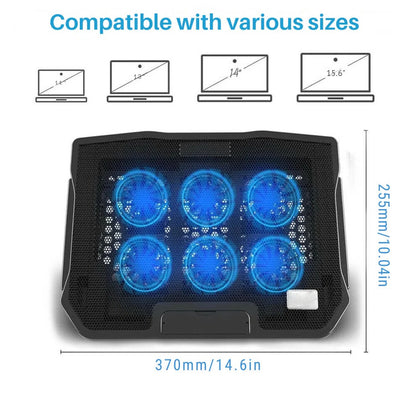 6 Fan Mesh Laptop Cooling Stand with Speed Control and USB Hub