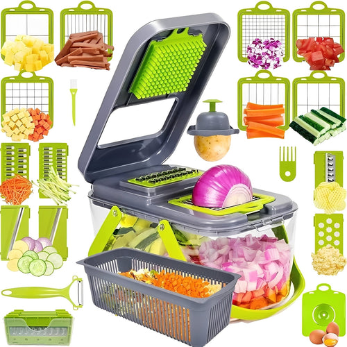 Multi Function Vegetable Slicer with Storage Container and Safety Grip