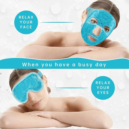 Reusable Gel Bead Eye and Face Cooling Mask with Hot and Cold Therapy for Puffiness and Relaxation