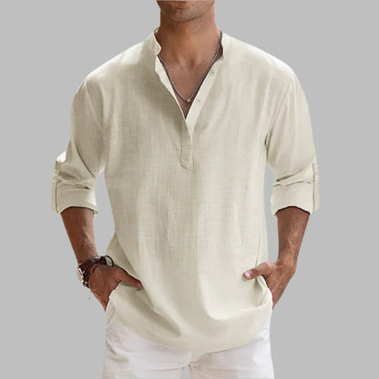 Mens Relaxed Fit Linen Short Sleeve Shirt for Hot Weather