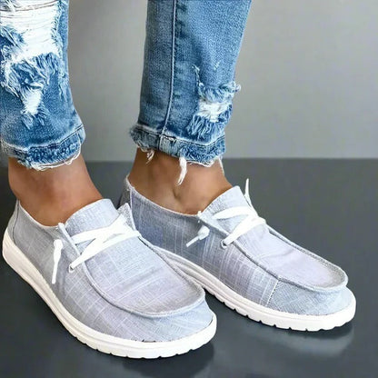 Womens Elasticated Canvas Slip-On Shoes with Roomy Toe Box and Padded Footbed