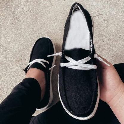 Womens Elasticated Canvas Slip-On Shoes with Roomy Toe Box and Padded Footbed