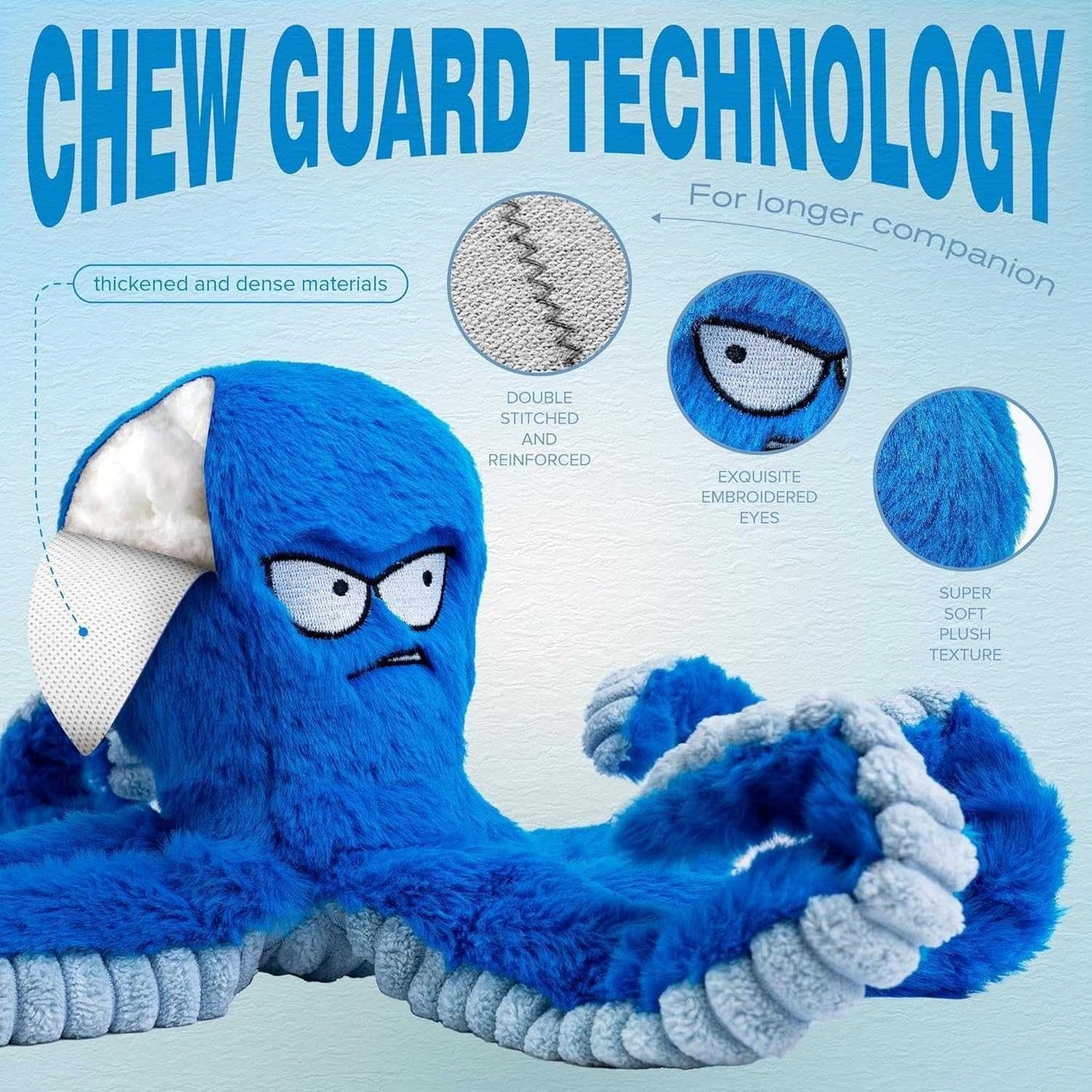 Durable Squeaky Octopus Dog Toy with Crinkle Texture for Chewing