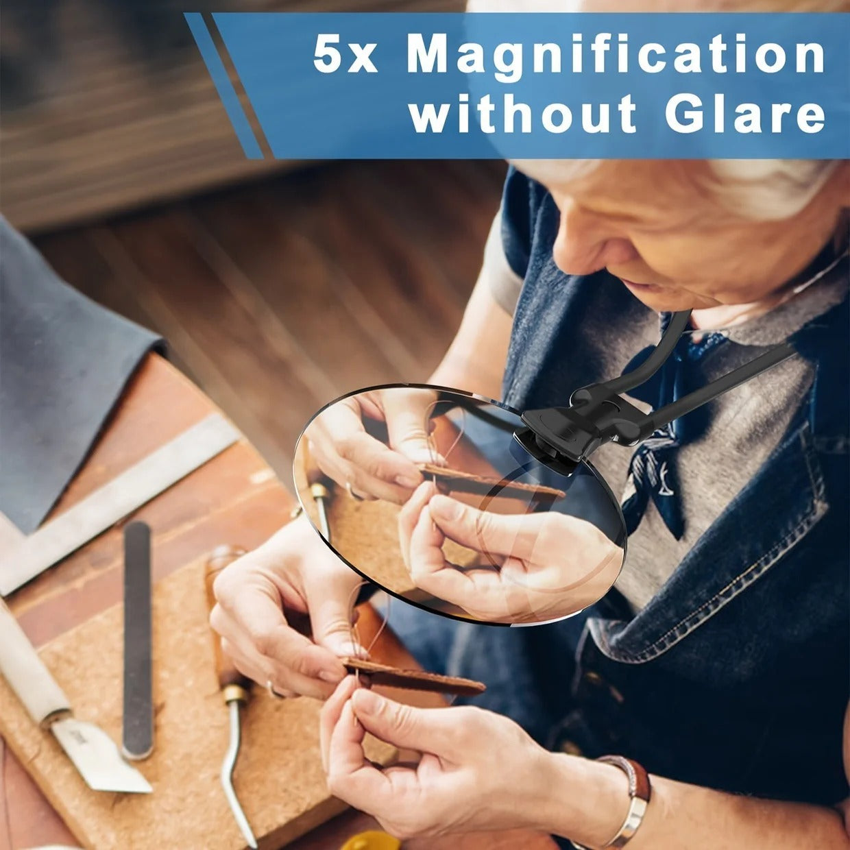 5X Magnification Hands Free Magnifying Glass with Ergonomic Neck Strap