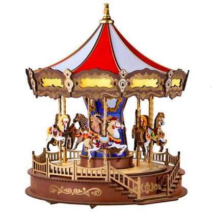 Classic Carousel Music Box, 3D Wooden Puzzle with Light and Movement