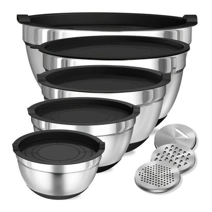 8 Piece Stainless Steel Baking Bowl Set with Sealed Lids and Rubberized Non-Slip Base