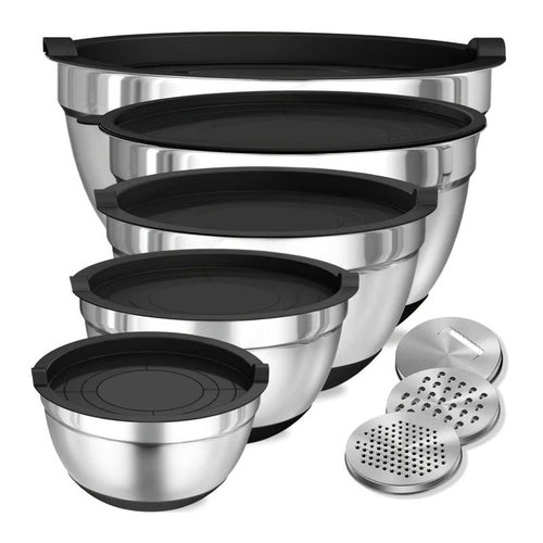 8 Piece Stainless Steel Baking Bowl Set with Sealed Lids and Rubberized Non-Slip Base