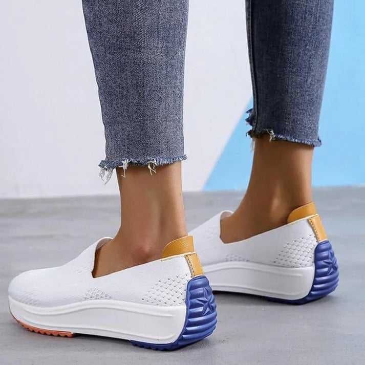 Womens Textured Knit Slip-On Sneakers with Colorblock Platform Sole