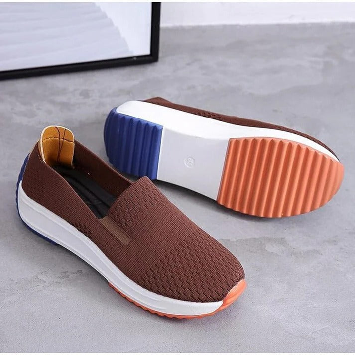 Womens Textured Knit Slip-On Sneakers with Colorblock Platform Sole