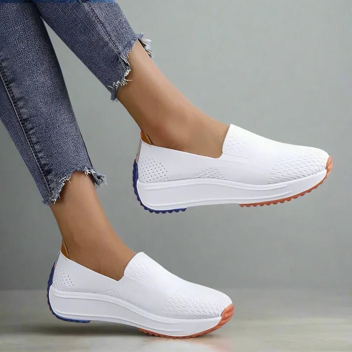 Womens Textured Knit Slip-On Sneakers with Colorblock Platform Sole