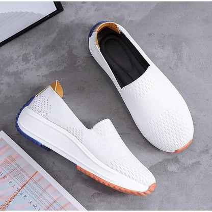 Womens Textured Knit Slip-On Sneakers with Colorblock Platform Sole