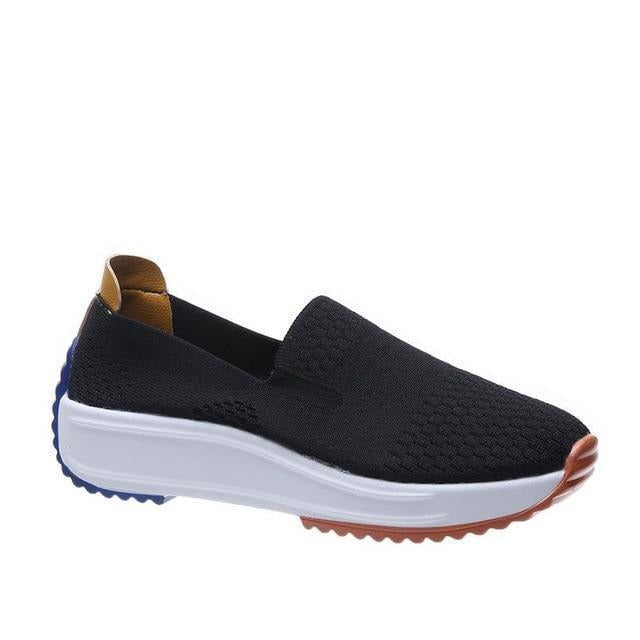 Womens Textured Knit Slip-On Sneakers with Colorblock Platform Sole