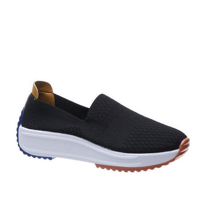 Womens Textured Knit Slip-On Sneakers with Colorblock Platform Sole
