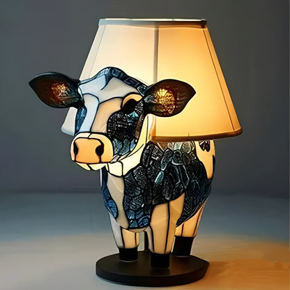 Vintage Stained Glass Bedside Lamp with Art Deco Design