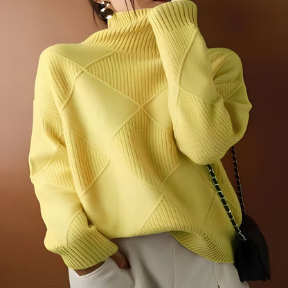 Oversized Cashmere Sweater with 3D Diamond Knit Pattern for Women