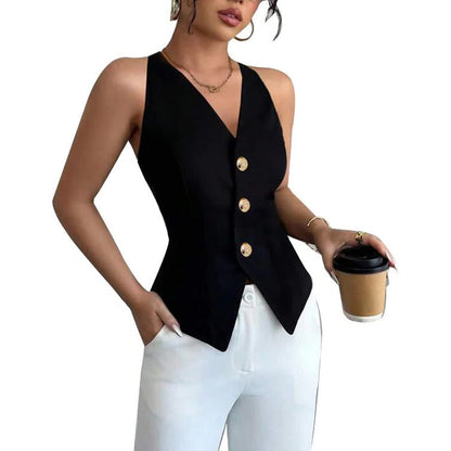 Sleeveless Tailored Vest Jacket with Modern Structured Design for Women