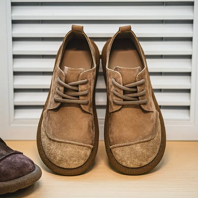 Mens Orthopedic Leather Shoes with Cushioned Insole and Shock-Absorbing Sole, Handcrafted