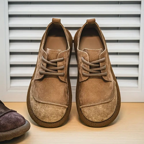 Mens Orthopedic Leather Shoes with Cushioned Insole and Shock-Absorbing Sole, Handcrafted