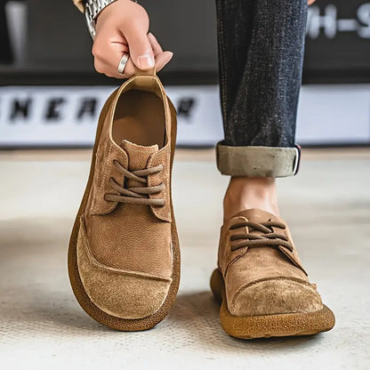 Mens Orthopedic Leather Shoes with Cushioned Insole and Shock-Absorbing Sole, Handcrafted