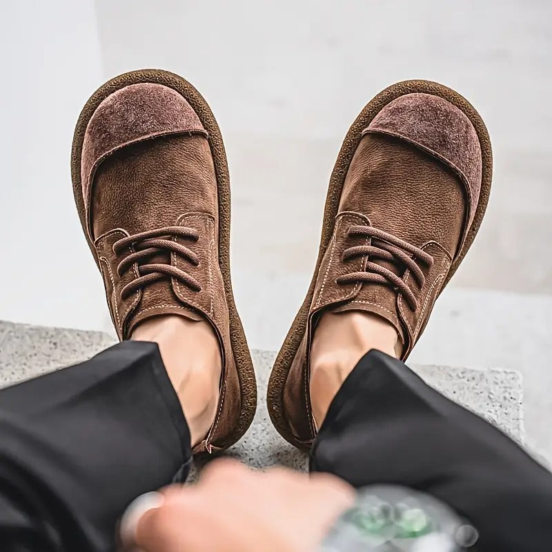 Mens Orthopedic Leather Shoes with Cushioned Insole and Shock-Absorbing Sole, Handcrafted