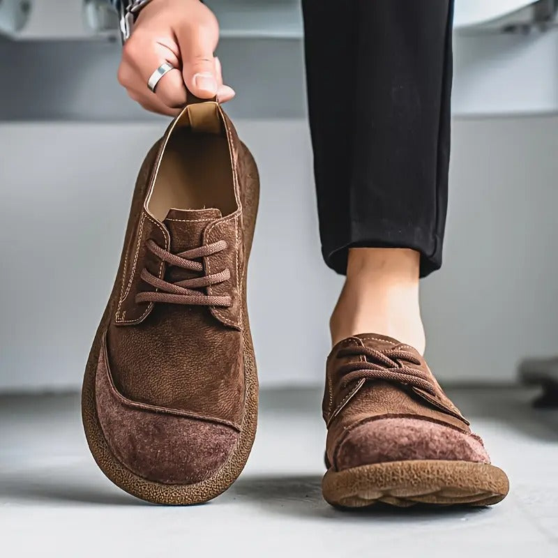 Mens Orthopedic Leather Shoes with Cushioned Insole and Shock-Absorbing Sole, Handcrafted