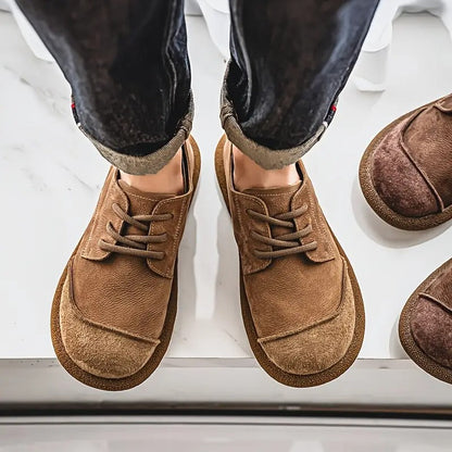 Mens Orthopedic Leather Shoes with Cushioned Insole and Shock-Absorbing Sole, Handcrafted