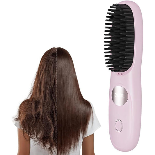 Cordless Hair Straightener Brush Comb with 3 Temperature Settings and Led Display, USB Rechargeable Fast Heating for Travel