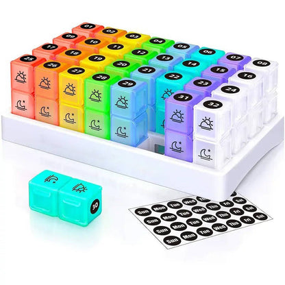 Monthly Pill Organizer 2 Times a Day, 31 Day Am/Pm Pill Box Set with Stickers and Large Storage Case, Twice a Day Medication Planner