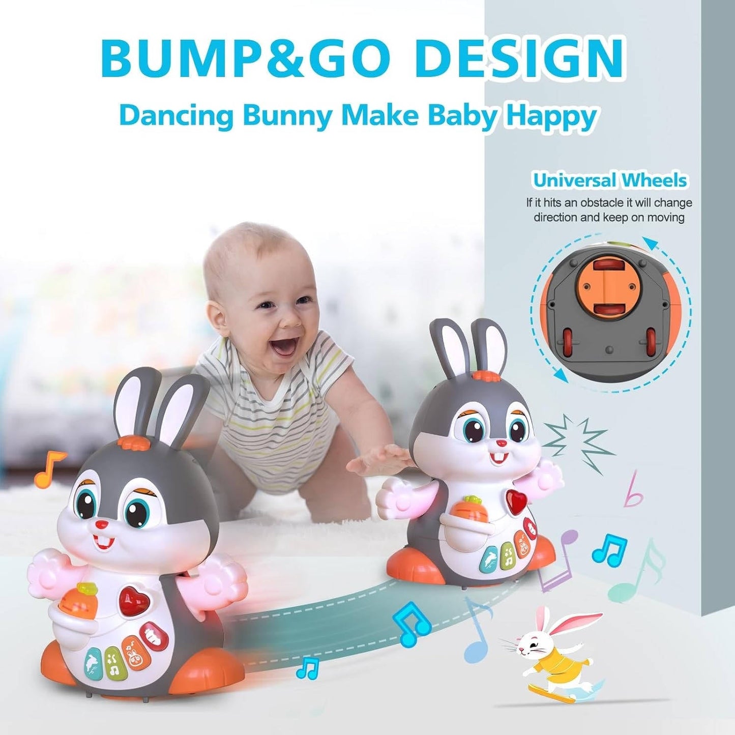 Easter Bunny Musical Toy for 1+ Year Old, Baby Crawling Toy for 6 12 Months, Easter Gifts for Baby Girls and Boys