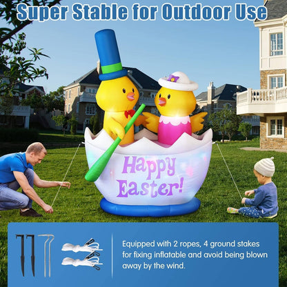 6FT Easter Inflatable Decoration, 2 Chicks Boating Blow Up Outdoor Decor with Built in LED Lights for Yard, Lawn, Garden, Holiday Party