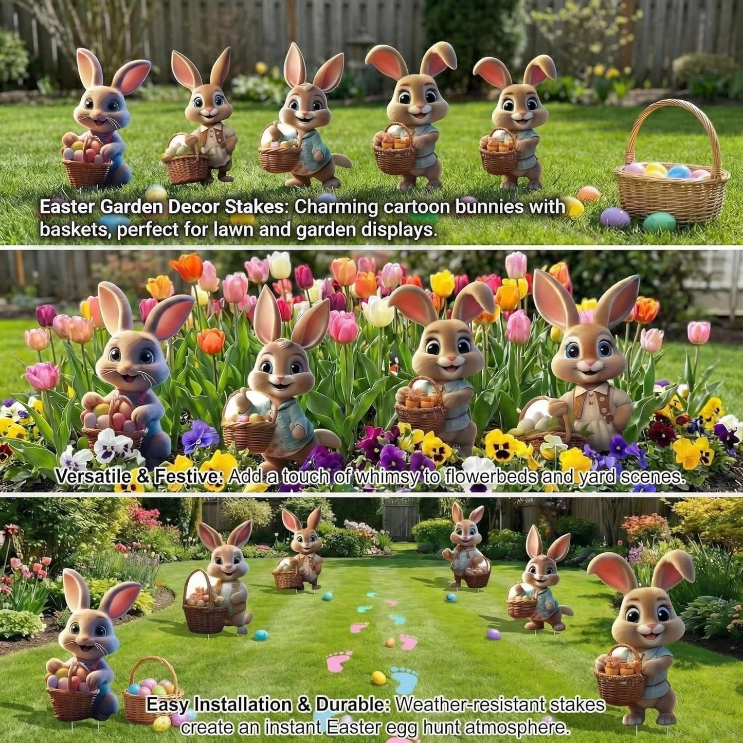 6 PCS Outdoor Easter Bunny Decorations, Bunny Yard Signs with Stakes