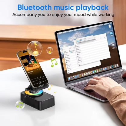 Portable Desk Speaker and Foldable Phone Stand, 5 in 1 Wireless Bluetooth Hub with Colorful LED Light for Iphone, Android and Tablets
