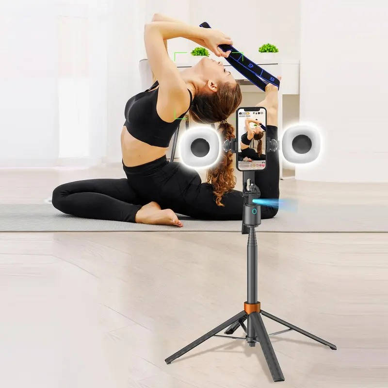 360° Smart Face Tracking Tripod with Dual Fill Lights, Rechargeable Selfie Stick Tripod for Vlogging and Live Streaming, Auto Tracking Phone Holder