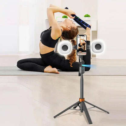 360° Smart Face Tracking Tripod with Dual Fill Lights, Rechargeable Selfie Stick Tripod for Vlogging and Live Streaming, Auto Tracking Phone Holder