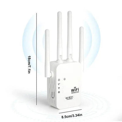 Wifi Extender Signal Booster, 300Mbps/1200Mbps Dual Band Repeater with Ethernet Port, 4 Antennas for Whole Home Coverage