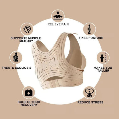 Womens Postural Correction Wireless Sports Bra, Full Coverage Breathable Yoga Bra with Non Removable Cups