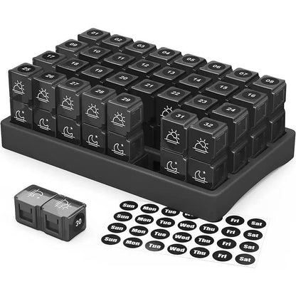 Monthly Pill Organizer 2 Times a Day, 31 Day Am/Pm Pill Box Set with Stickers and Large Storage Case, Twice a Day Medication Planner