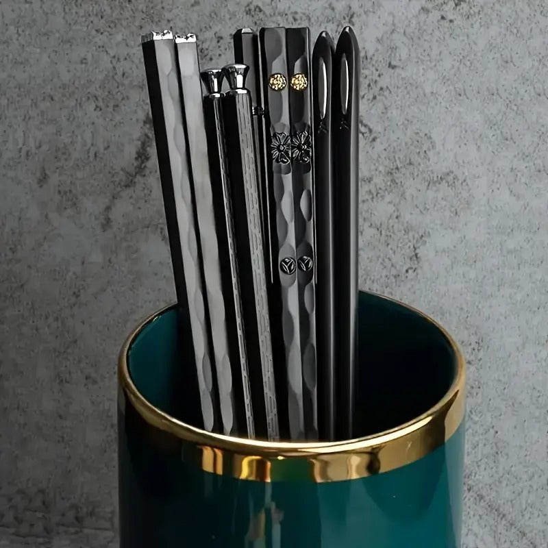 5 Pair Non Slip Reusable Japanese Alloy Chopsticks, 9.5 Inch