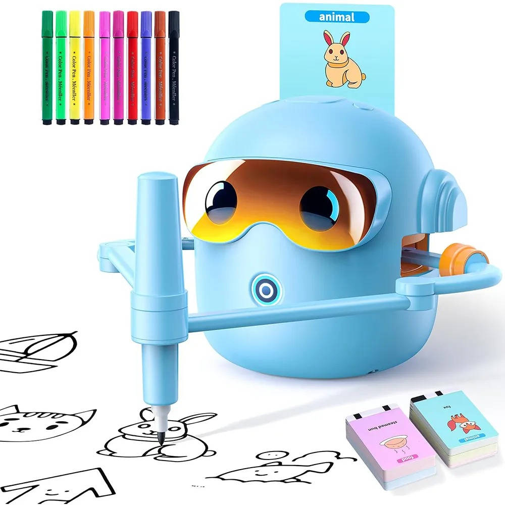 Drawing Robot with 100 Cards and Markers Voice Interactive Art Toy Ages 3+