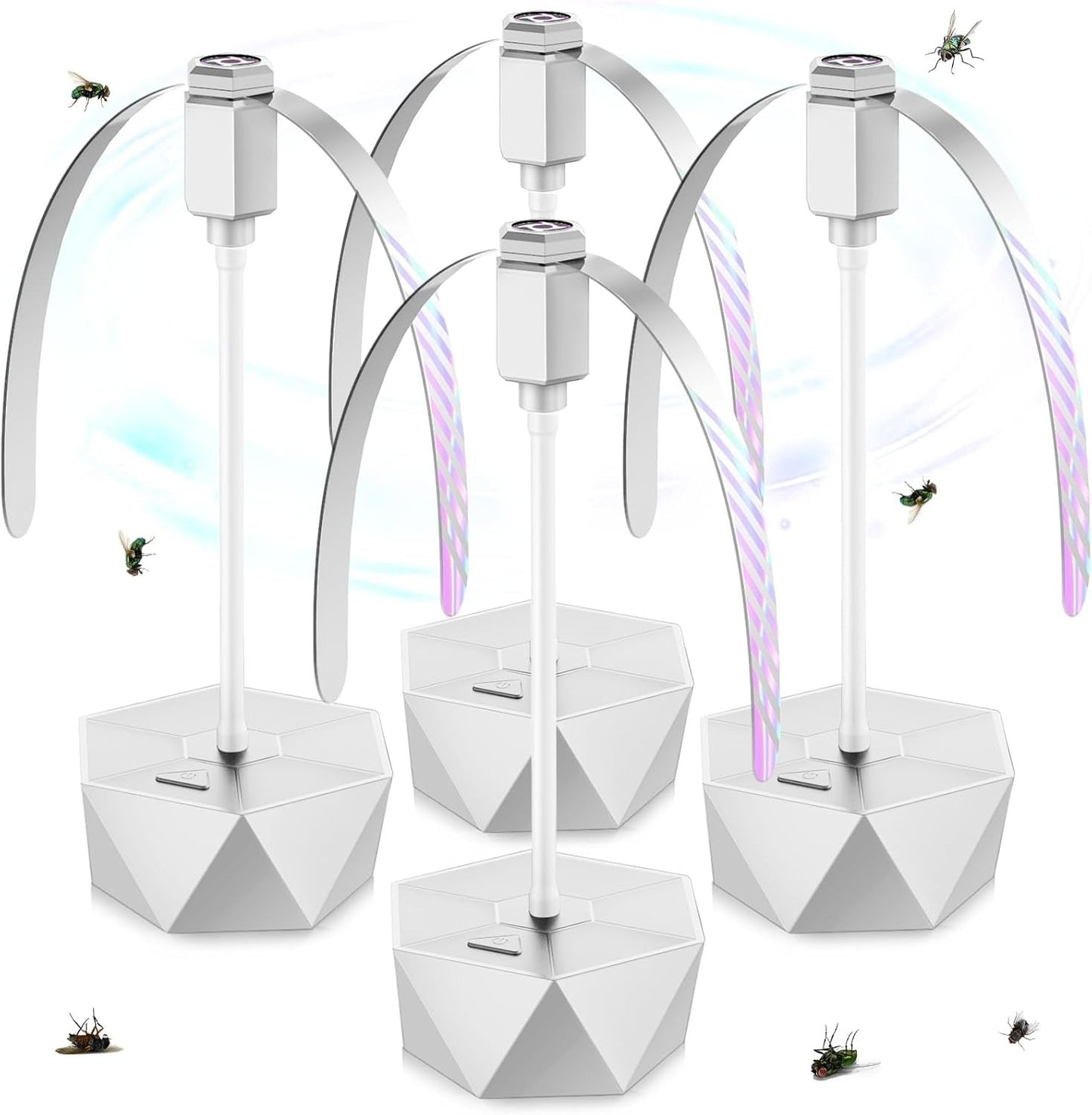4 Pack Fly Fans for Tables, Indoor and Outdoor Repellent Fans with Holographic Blades for BBQ, Picnic and Restaurant
