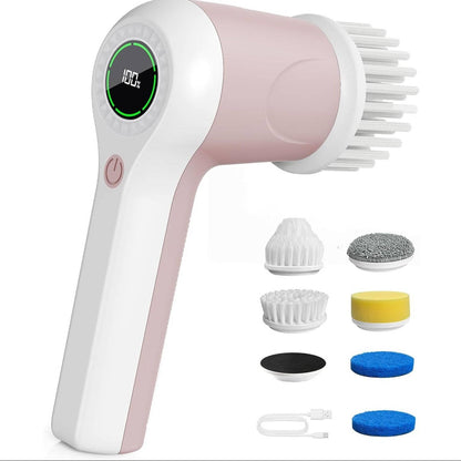 Cordless Electric Spin Scrubber with 2 Speeds and Battery Display, 6 Head Cleaning Brush for Bathroom, Sink and Window