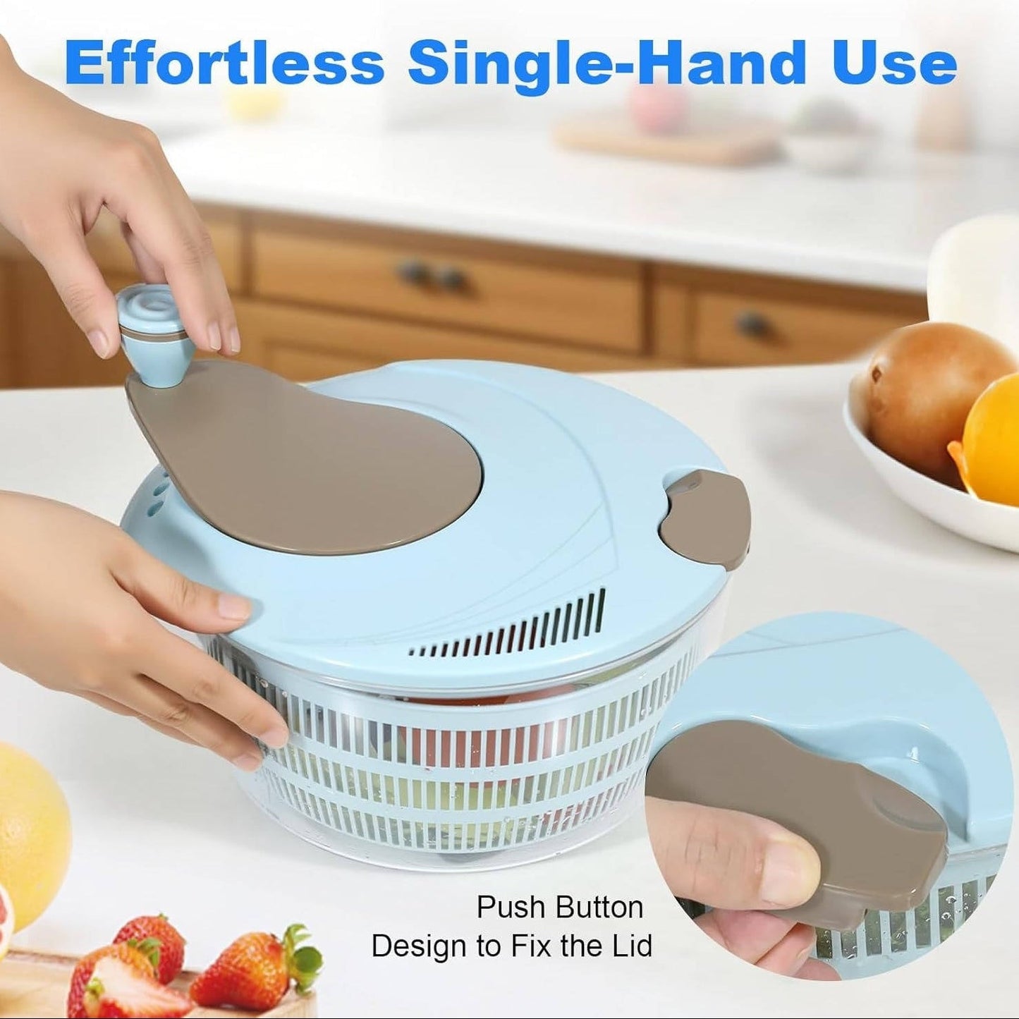 Salad Spinner with Double Drainage Holes, 4.24 Qt Lettuce Spinner for Washing, Spinning and Draining Greens, Fruits and Vegetables