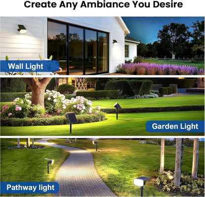 Solar Spot Lights Outdoor, 4 Pack IP65 Water-resistant Garden Spotlights with 2 Lighting Modes and Auto On/Off for Yard and Landscape