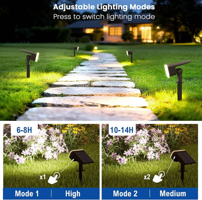 Solar Spot Lights Outdoor, 4 Pack IP65 Water-resistant Garden Spotlights with 2 Lighting Modes and Auto On/Off for Yard and Landscape