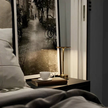 Modern Cordless Touch LED Table Lamp, Wireless Electroplated Metal Bedside Night Light for Bedroom and Living Room