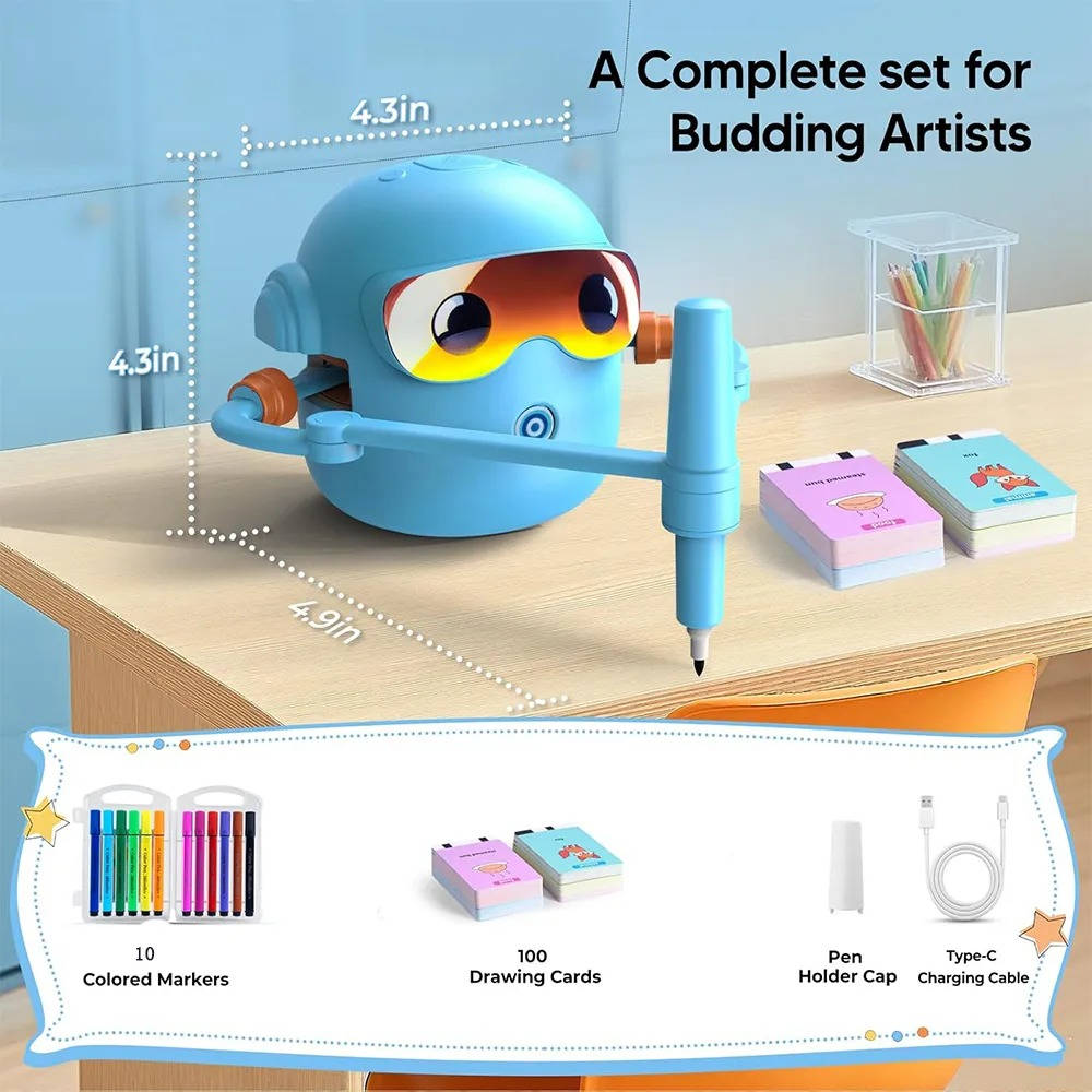 Drawing Robot with 100 Cards and Markers Voice Interactive Art Toy Ages 3+