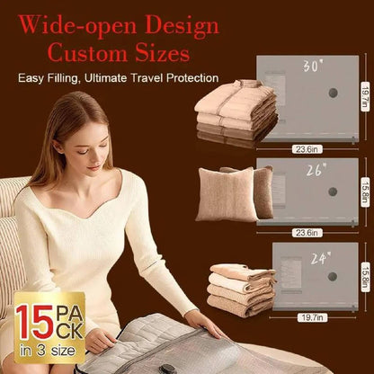 Cordless Travel Vacuum Compression Set, 15 Piece Space Saving Vacuum Bags for Clothes with Pump, 140L/Min Air Removal for Carry On and Travel