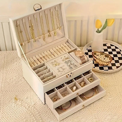 Jewelry Box Leather Organizer with Drawers