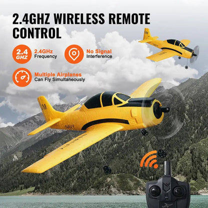 RC Plane 4 Channel 2.4GHz, Easy Fly Trainer with Gyro Stabilizer, 2 Batteries for Beginners and Kids